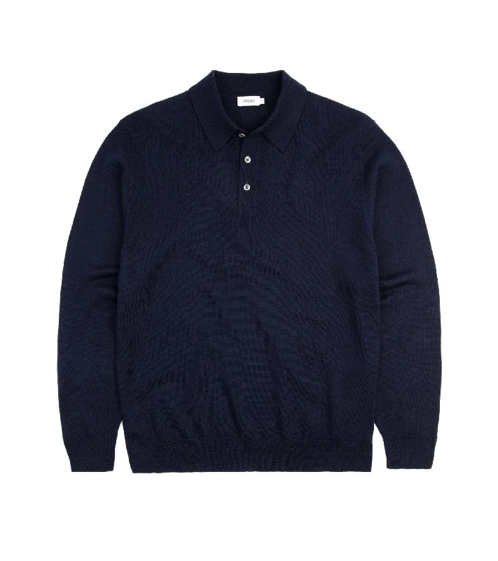 Trunk Enford Merino Knit Long Sleeve Polo Shirt: Navy